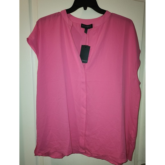 Eloquii Tops - Eloquii Pink Sleeveless Split Neck Blouse Hidden Button Down Top Plus Size 16